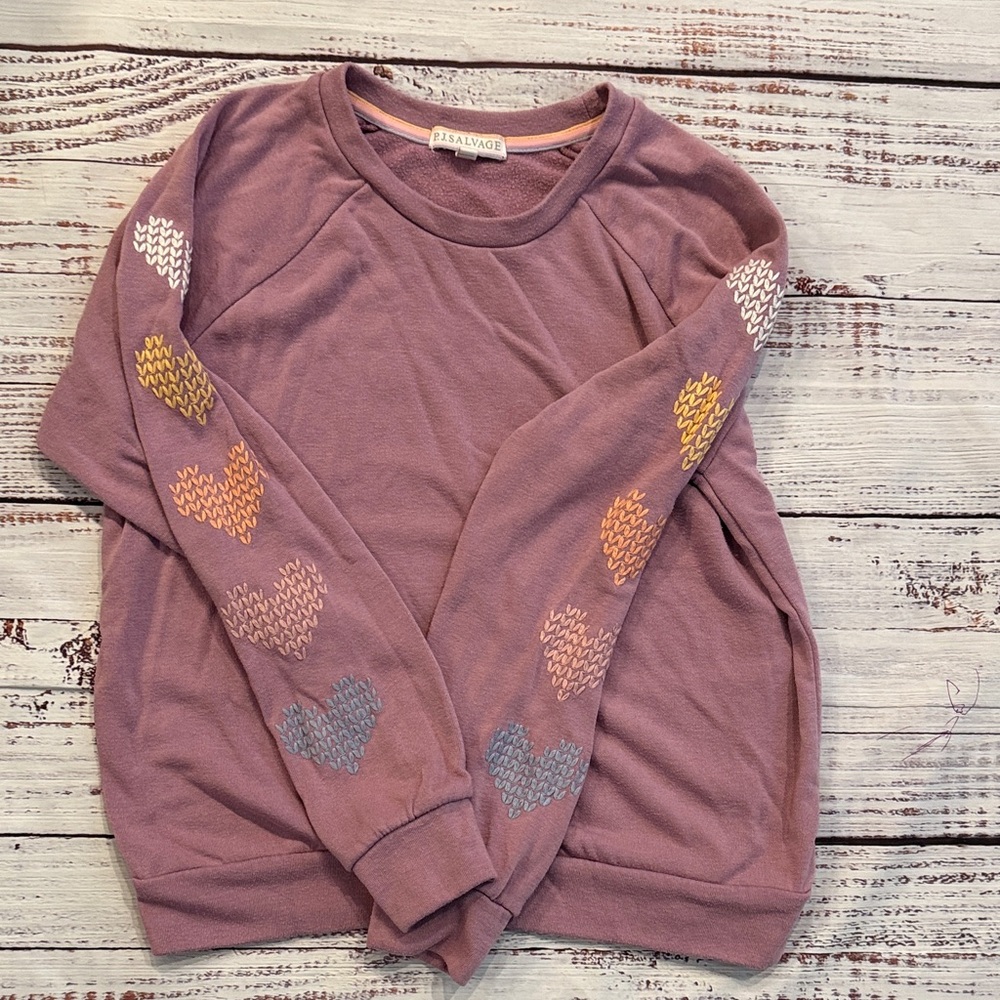 PJ Salvage Purple Long Sleeve Top with Heart Accents